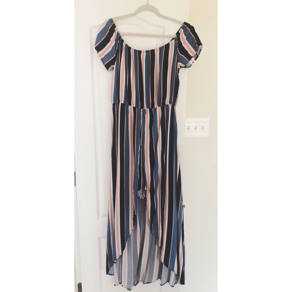 Striped Romper with Skirt Overlay